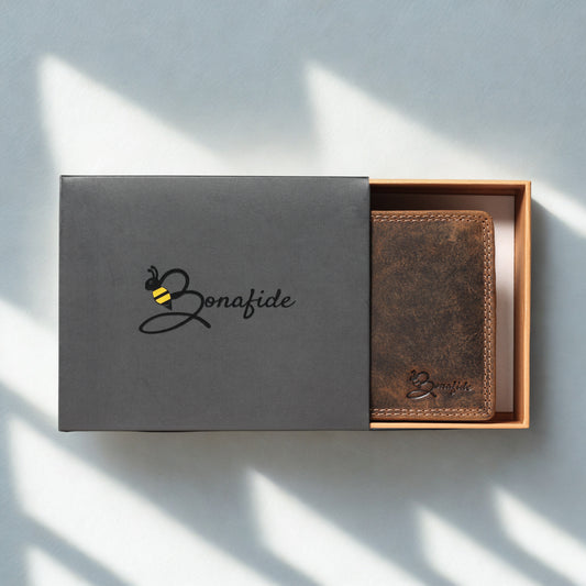 Premium Brown Leather Wallet | Bee Bonafide| RFID Blocking |