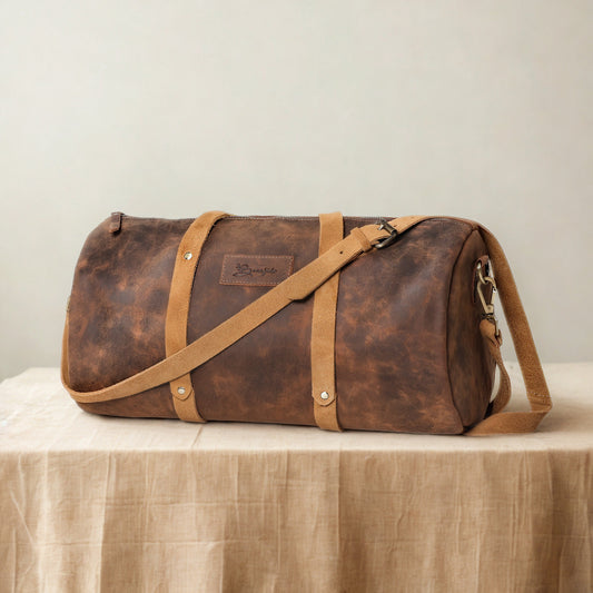 Bee Bonafide Vintage Italian Leather Duffle Bag, Leather Sport Gym Bag for Men & Women, 18"