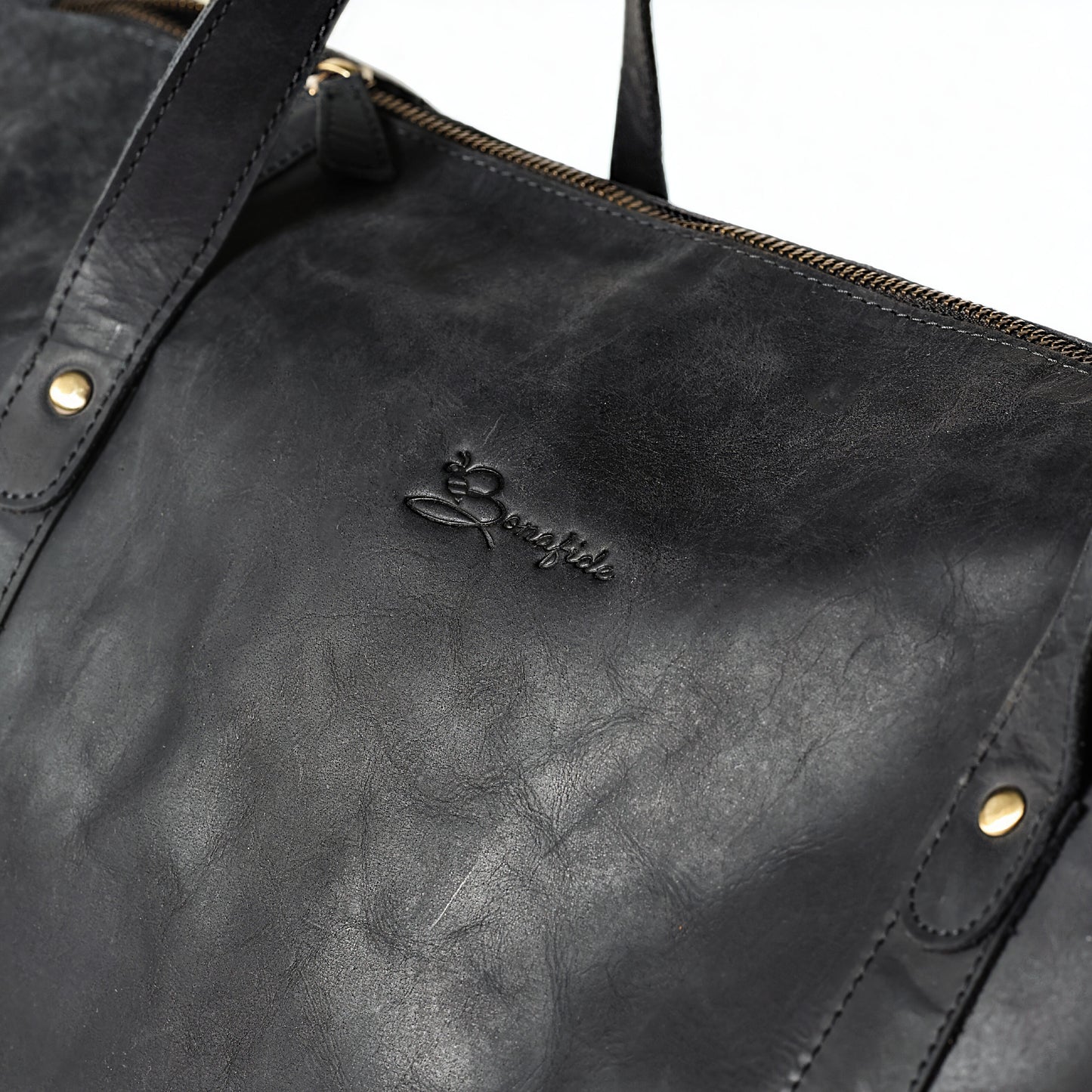 Premium Black Leather Duffle Bag | Bee Bonafide