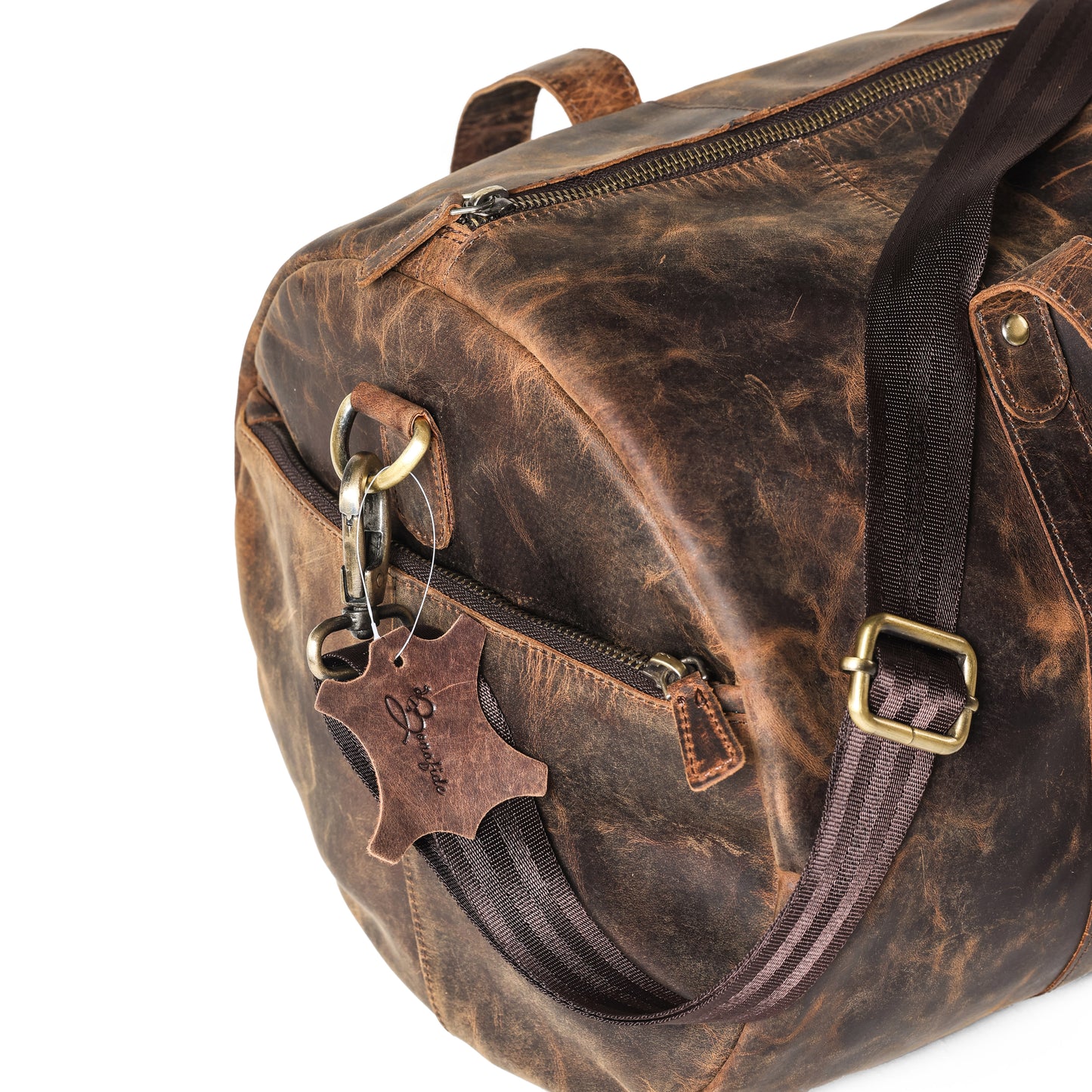 Vintage Brown Leather Duffle Bag | Bee Bonafide| Sport Gym Bag for Men & Women, 18"inch
