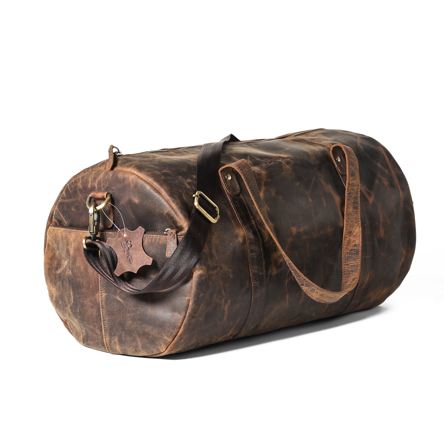 Vintage Brown Leather Duffle Bag | Bee Bonafide| Sport Gym Bag for Men & Women, 18"inch
