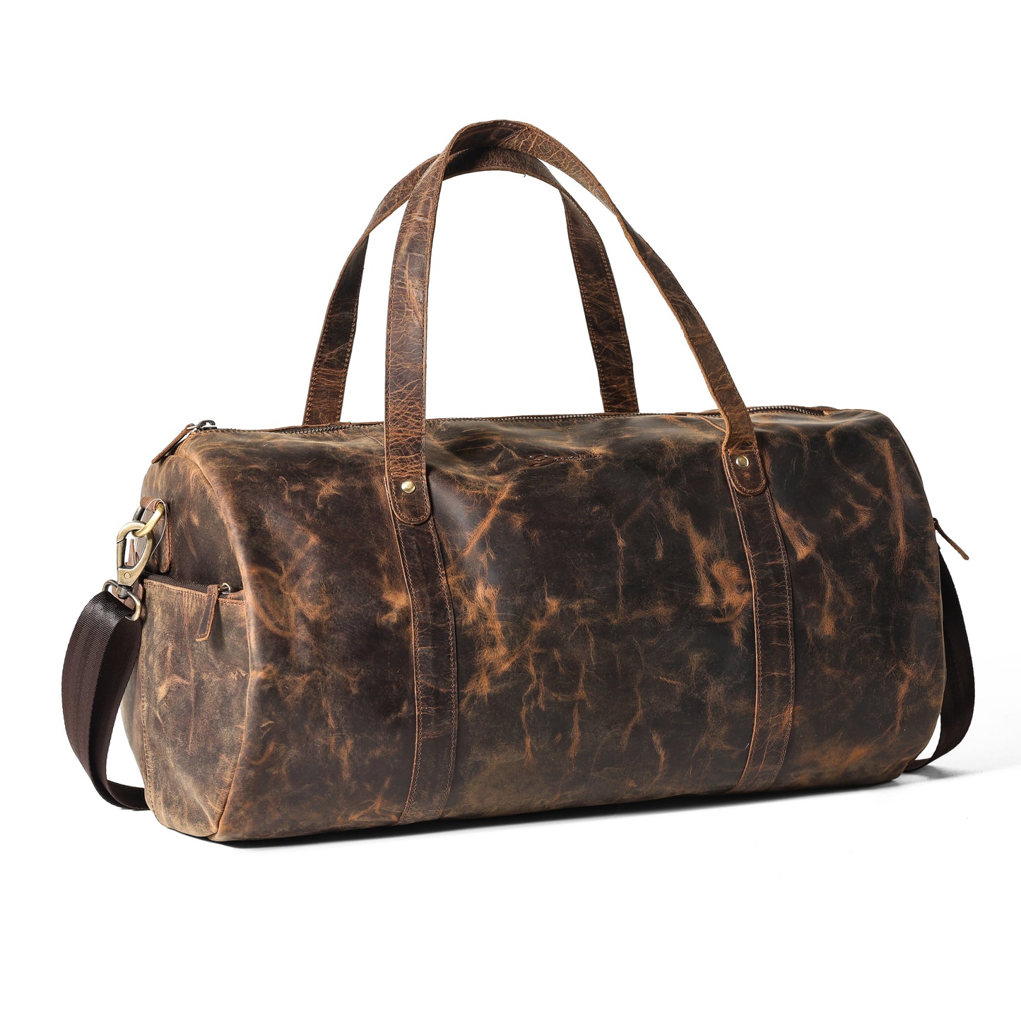 Vintage Brown Leather Duffle Bag | Bee Bonafide| Sport Gym Bag for Men & Women, 18"inch