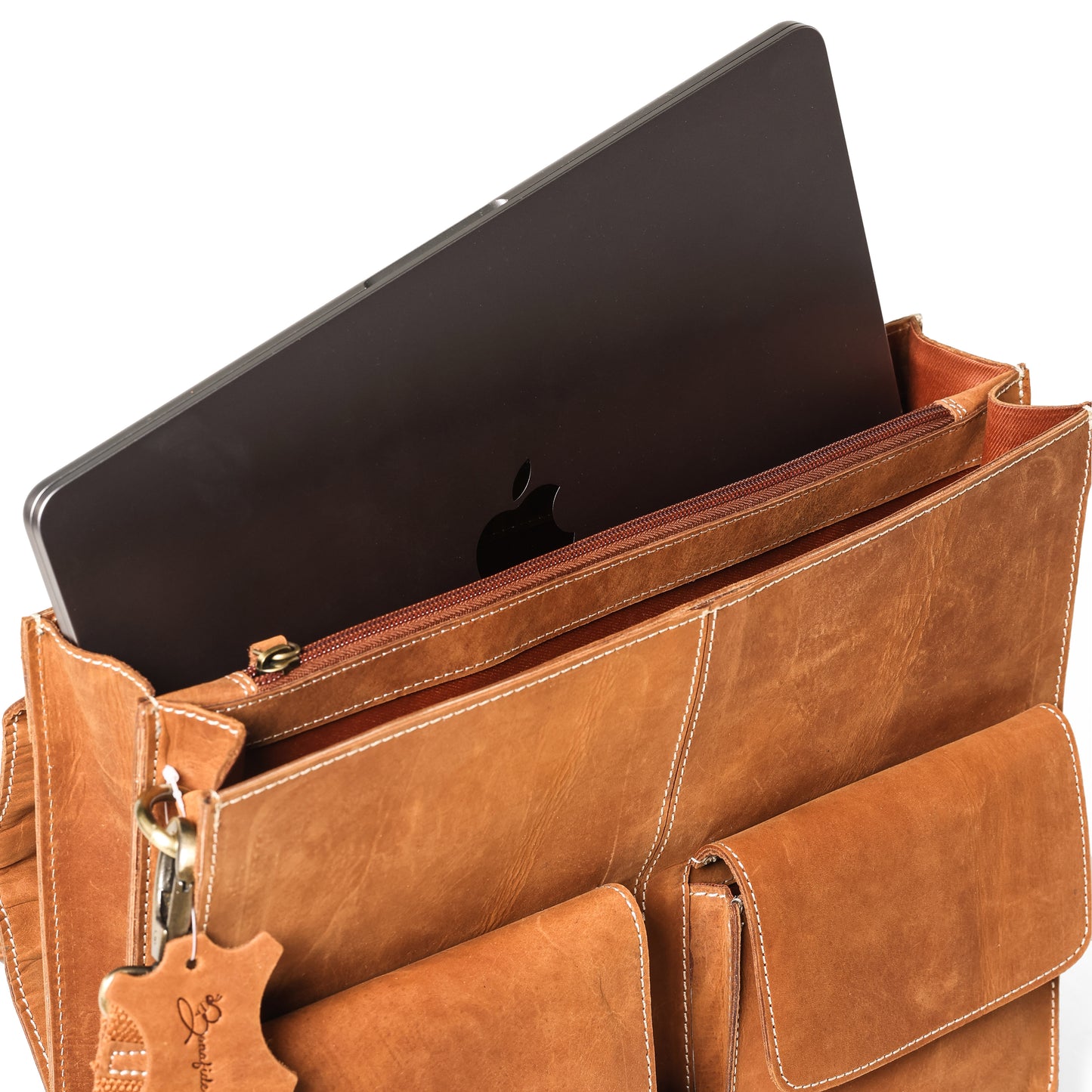 Sleek Tan Leather Office Bag | Fits 13.5" Laptop | Bee Bonafide