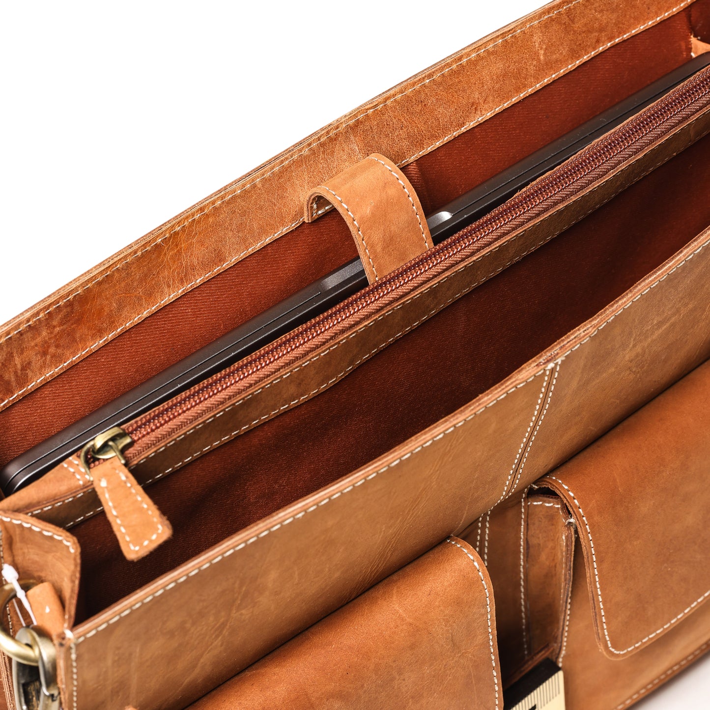 Sleek Tan Leather Office Bag | Fits 13.5" Laptop | Bee Bonafide