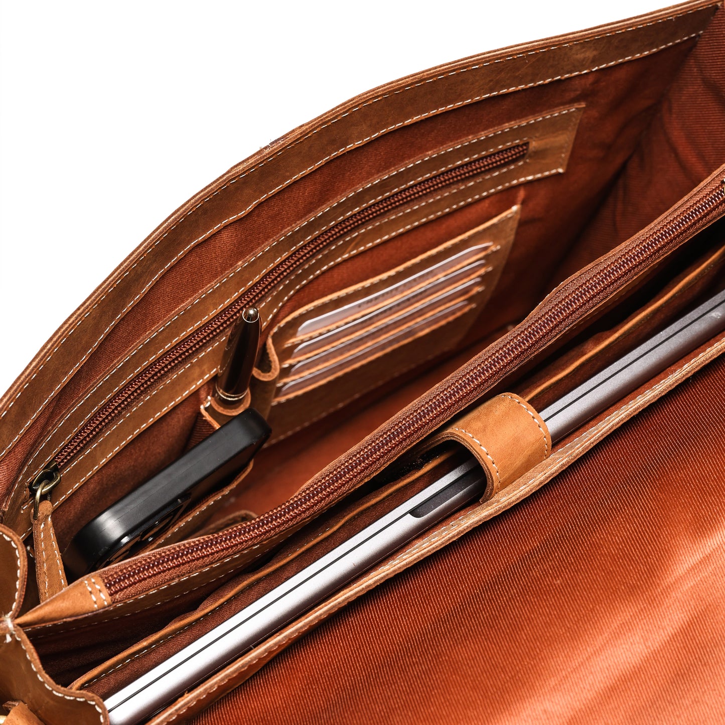 Sleek Tan Leather Office Bag | Fits 13.5" Laptop | Bee Bonafide