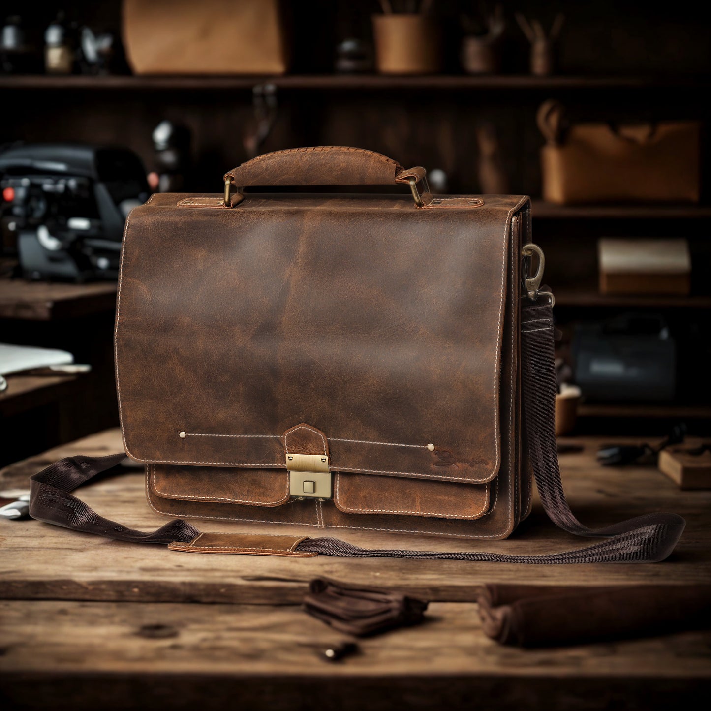 Sleek Tan Leather Office Bag | Fits 13.5" Laptop | Bee Bonafide