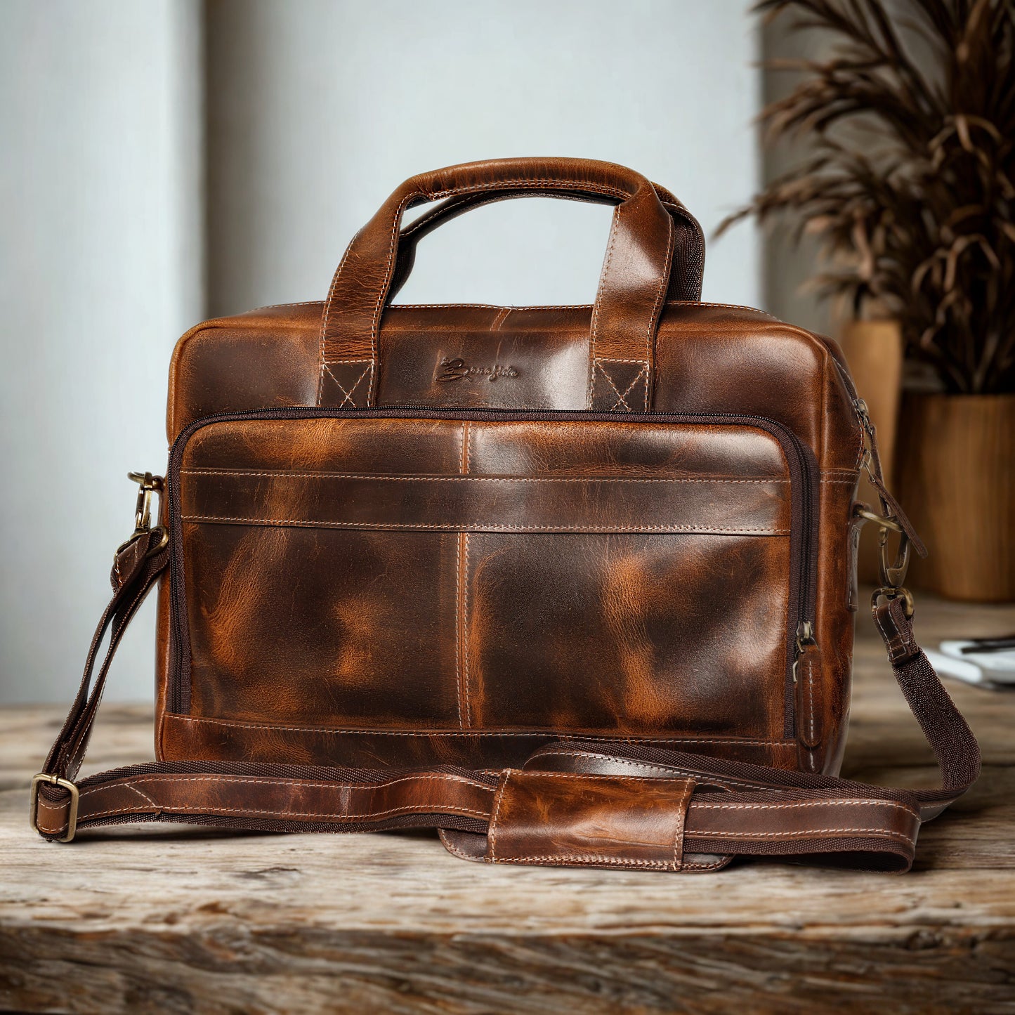 Mens Messenger Bag 16 Inch Waterproof Vintage Leather Laptop Briefcase