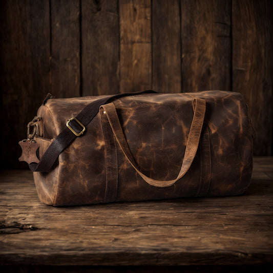Vintage Brown Leather Duffle Bag | Bee Bonafide| Sport Gym Bag for Men & Women, 18"inch