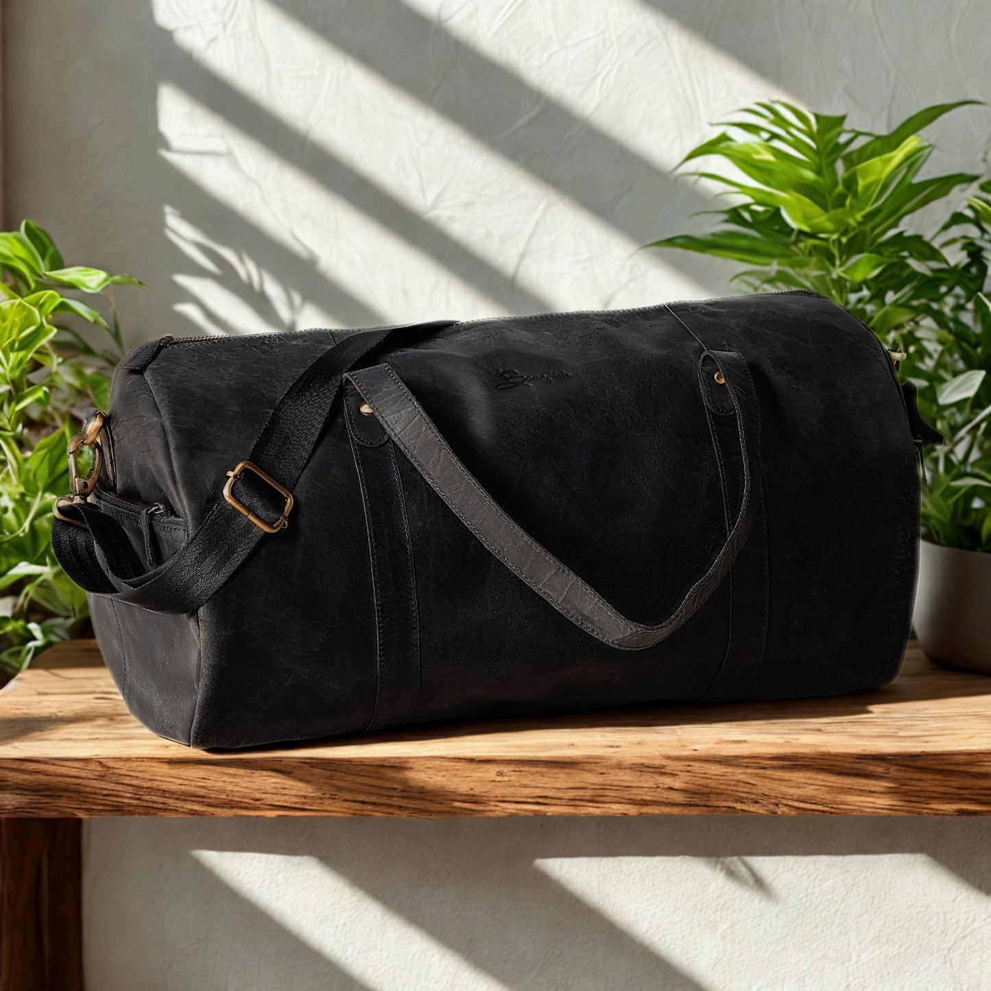 Premium Black Leather Duffle Bag | Bee Bonafide