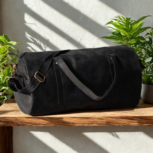 Premium Black Leather Duffle Bag | Bee Bonafide