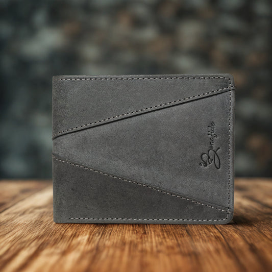 Designer Black Leather Wallet with Stitch Detailing | RFID Blocking|